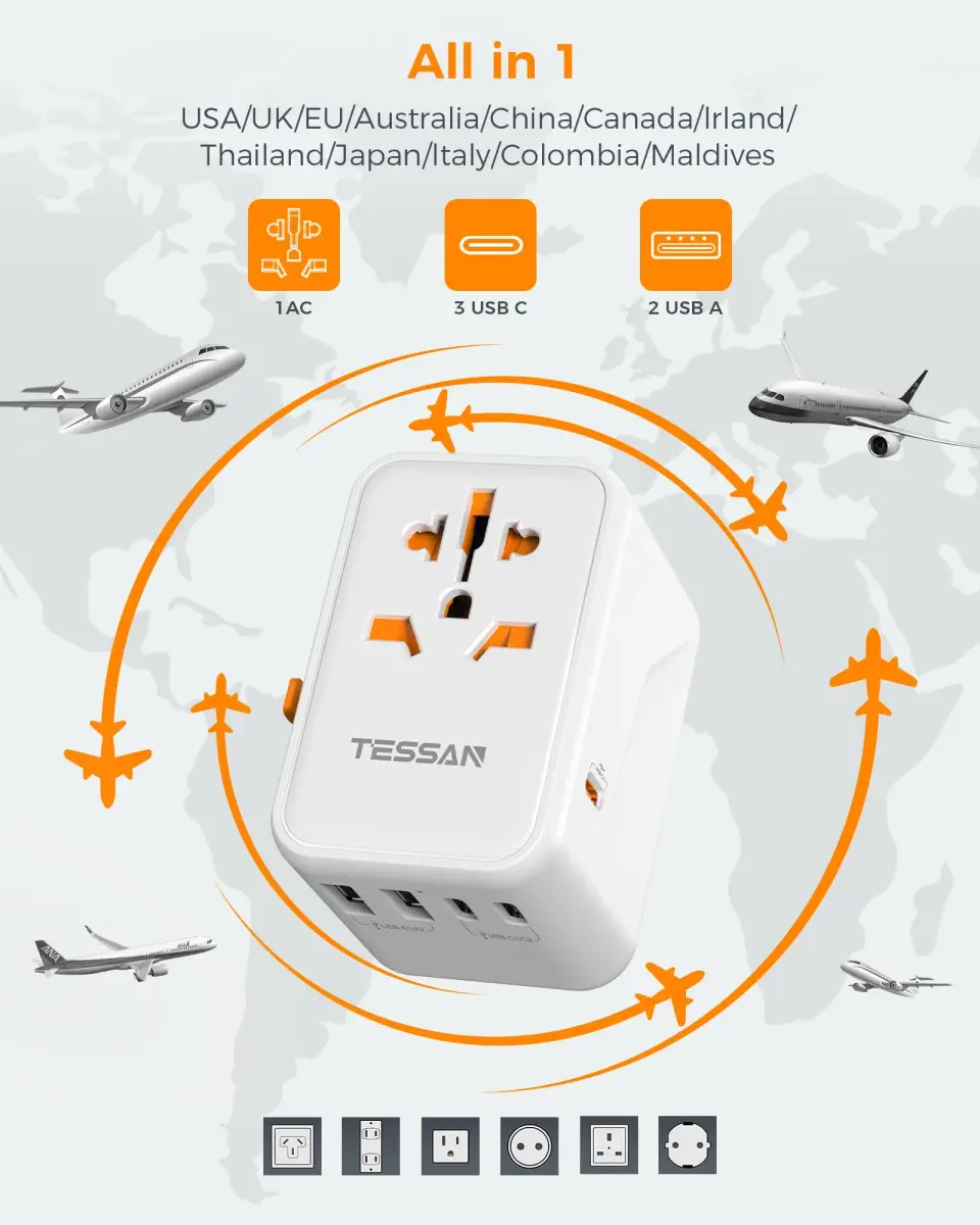 TESSAN Universal Travel Adapter GaN 65W 180g (6.3oz) | Worldwide Power Adapter for 224+ Countries - view 2