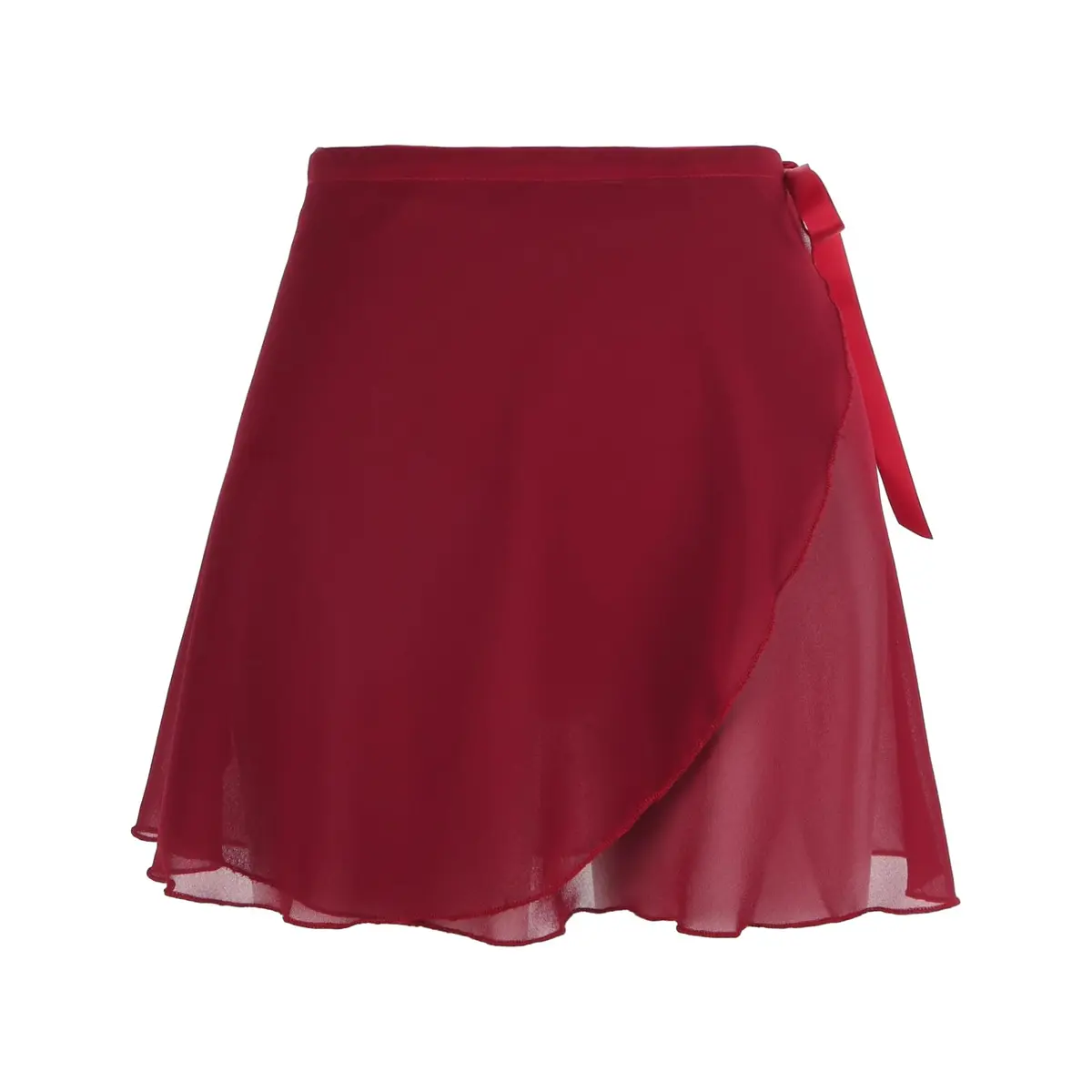 Yolev Women's Ballet Wrap Skirt Chiffon Dance Wrap Skirt with Adjustable Waist Tie Burgundy | Elegant & Breathable (70-120 chars) - main product image