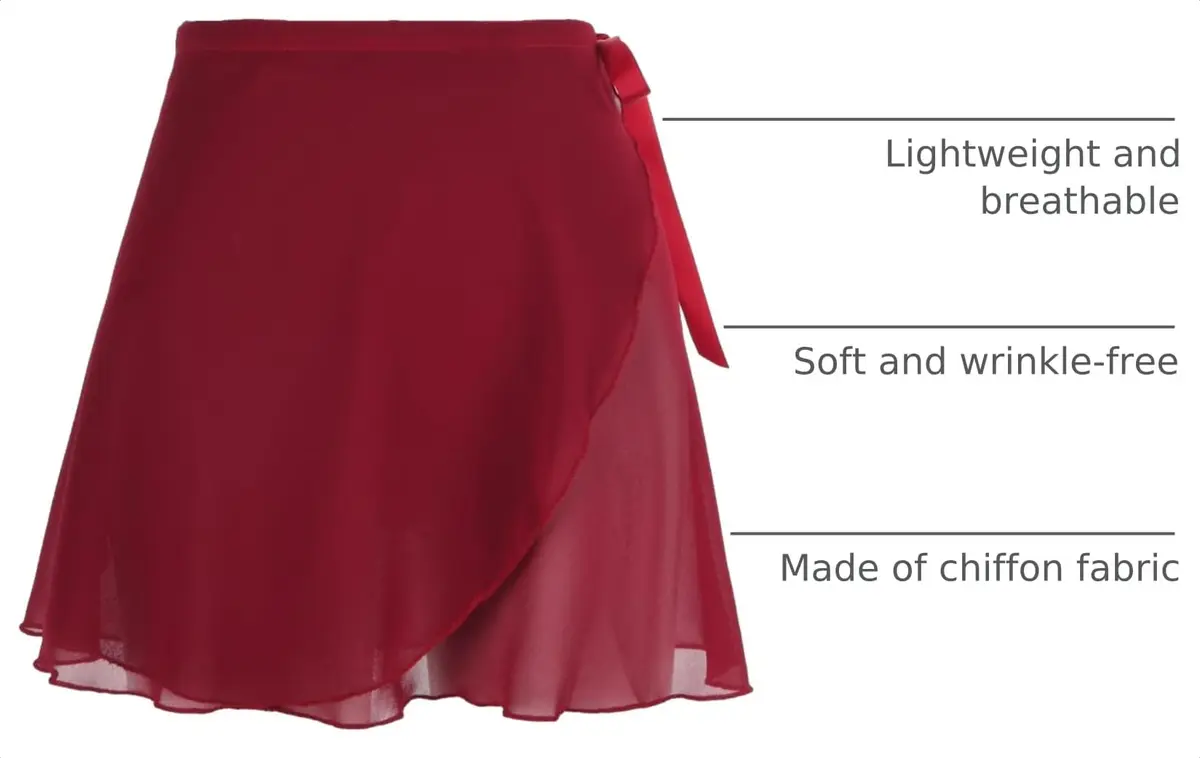 Yolev Women's Ballet Wrap Skirt Chiffon Dance Wrap Skirt with Adjustable Waist Tie Burgundy | Elegant & Breathable (70-120 chars) - view 4