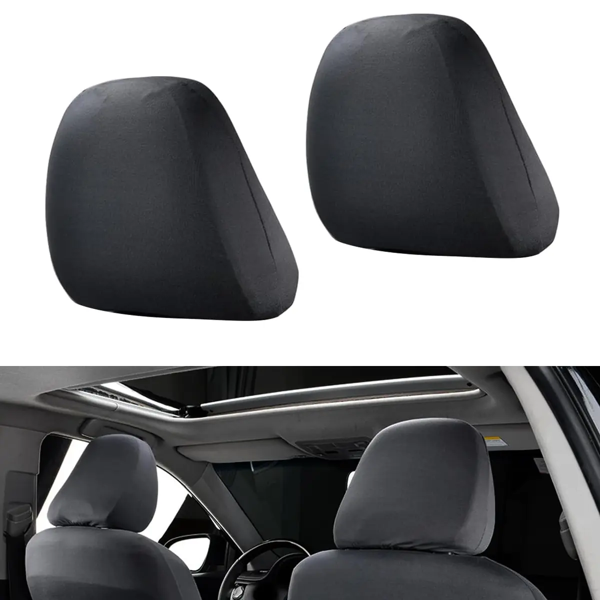 Crynod Black Knitted Stretch Car Seat Headrest Covers (2-Pack, 23cm x 27cm) | Universal Fit for Most Cars - main product image
