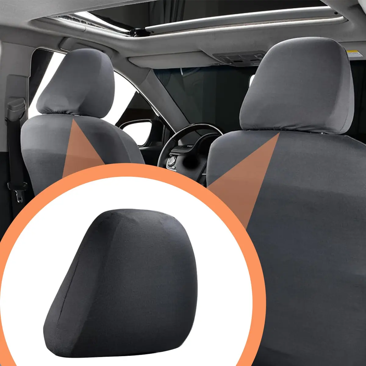 Crynod Black Knitted Stretch Car Seat Headrest Covers (2-Pack, 23cm x 27cm) | Universal Fit for Most Cars - view 6