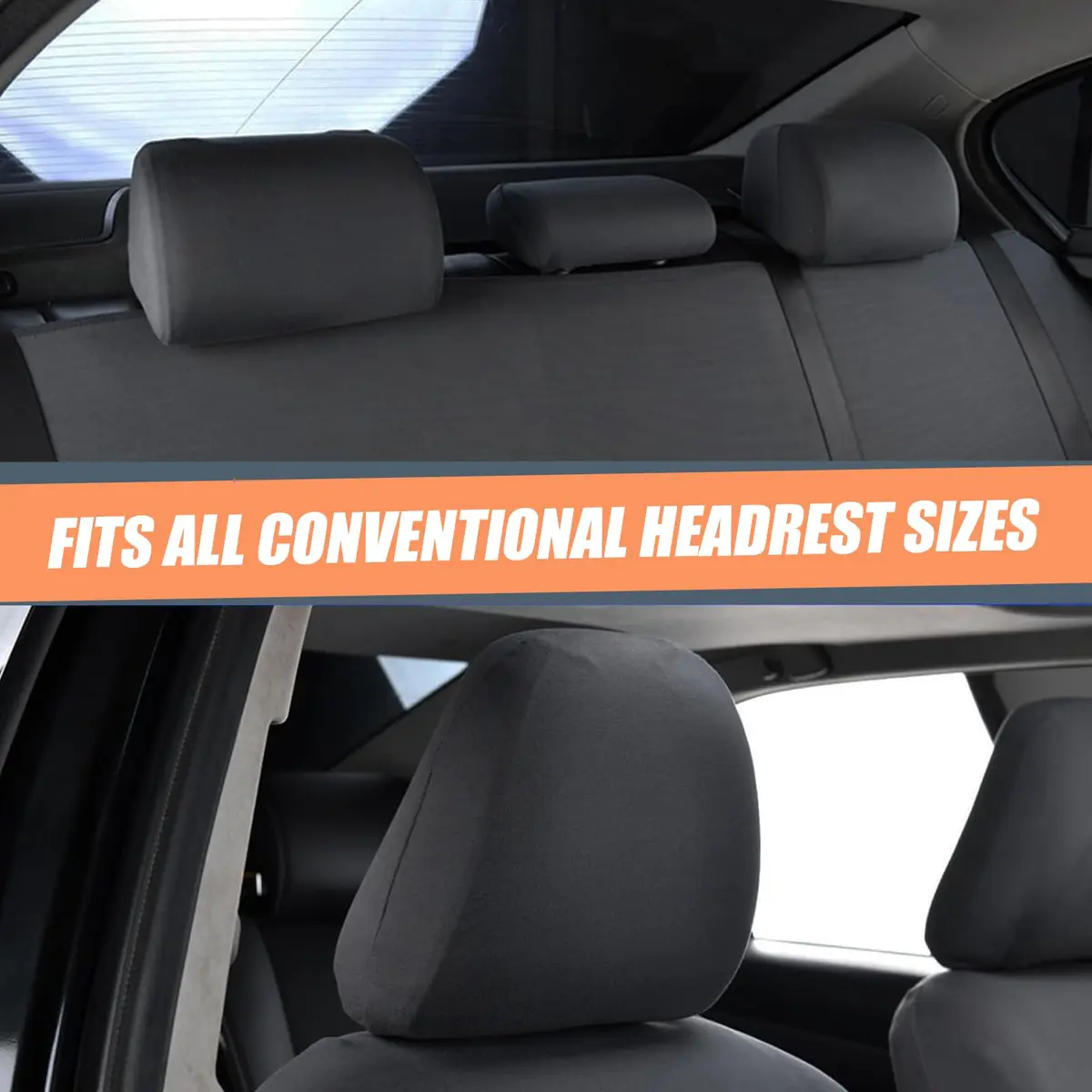 Crynod Black Knitted Stretch Car Seat Headrest Covers (2-Pack, 23cm x 27cm) | Universal Fit for Most Cars - view 2