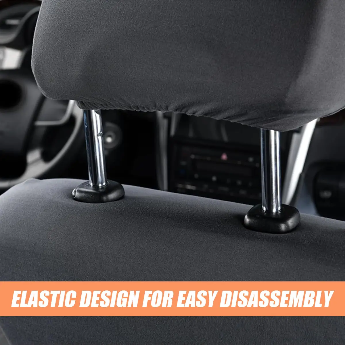 Crynod Black Knitted Stretch Car Seat Headrest Covers (2-Pack, 23cm x 27cm) | Universal Fit for Most Cars - view 3