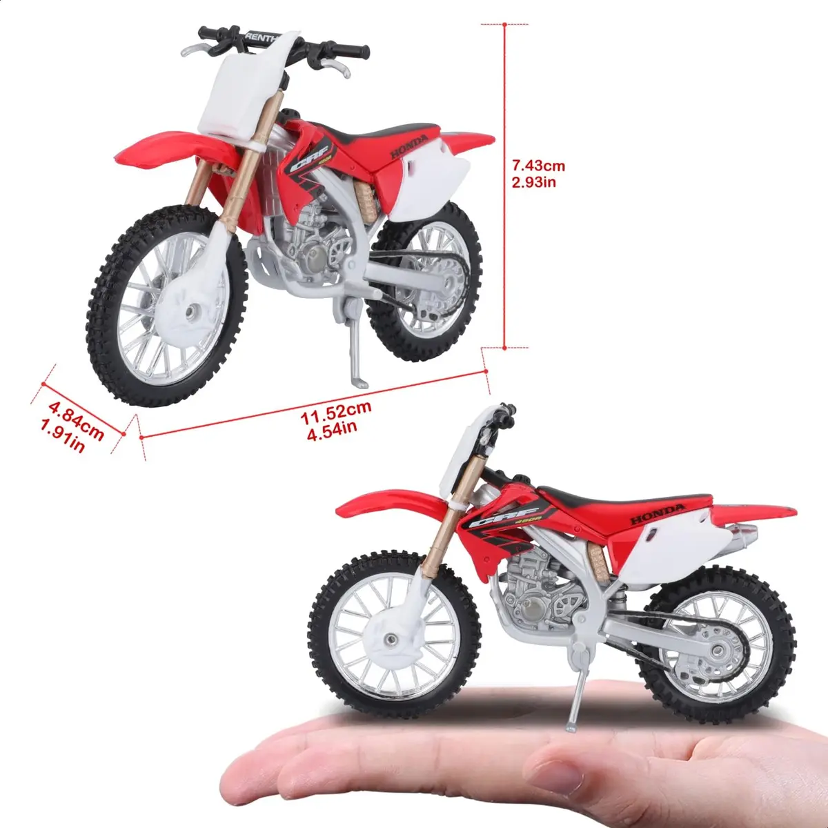 Bburago Honda CRF450 Motorbike 1:18 Scale Red | Detailed Die-Cast Replica Collectible Model - view 7