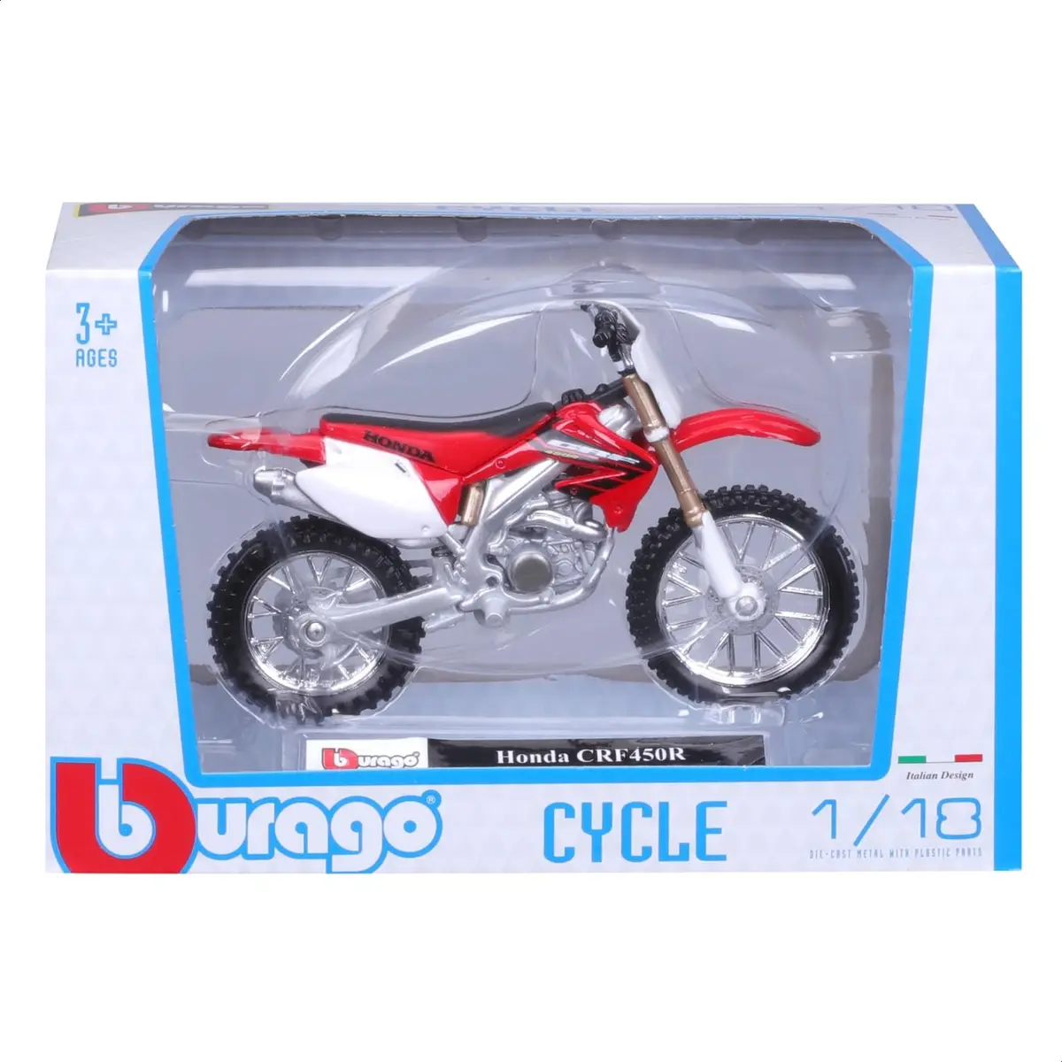 Bburago Honda CRF450 Motorbike 1:18 Scale Red | Detailed Die-Cast Replica Collectible Model - view 8
