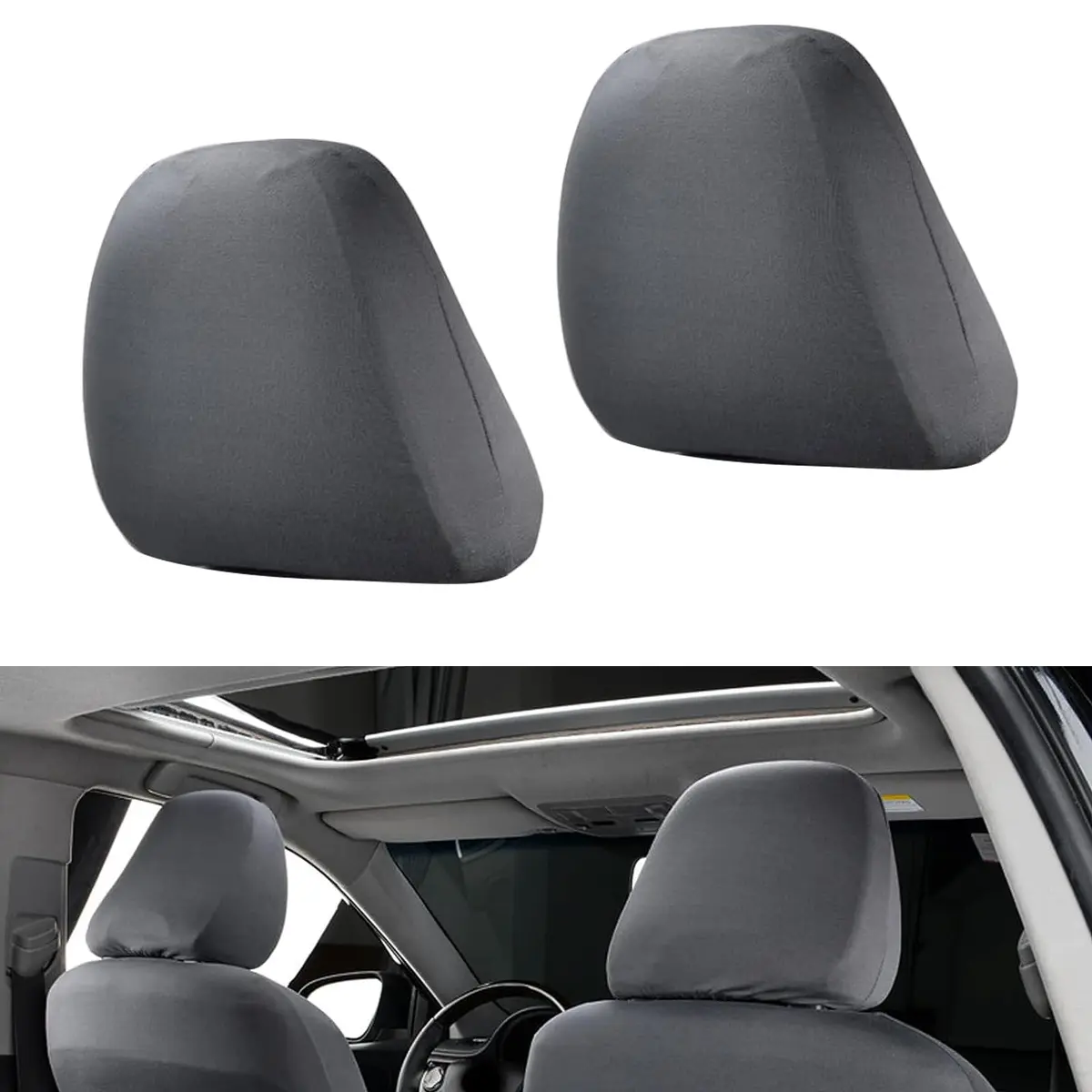 Crynod Dark Gray Knitted Stretch Headrest Covers (2 PCS, 23cm x 27cm) | Universal Fit for Most Cars - main product image