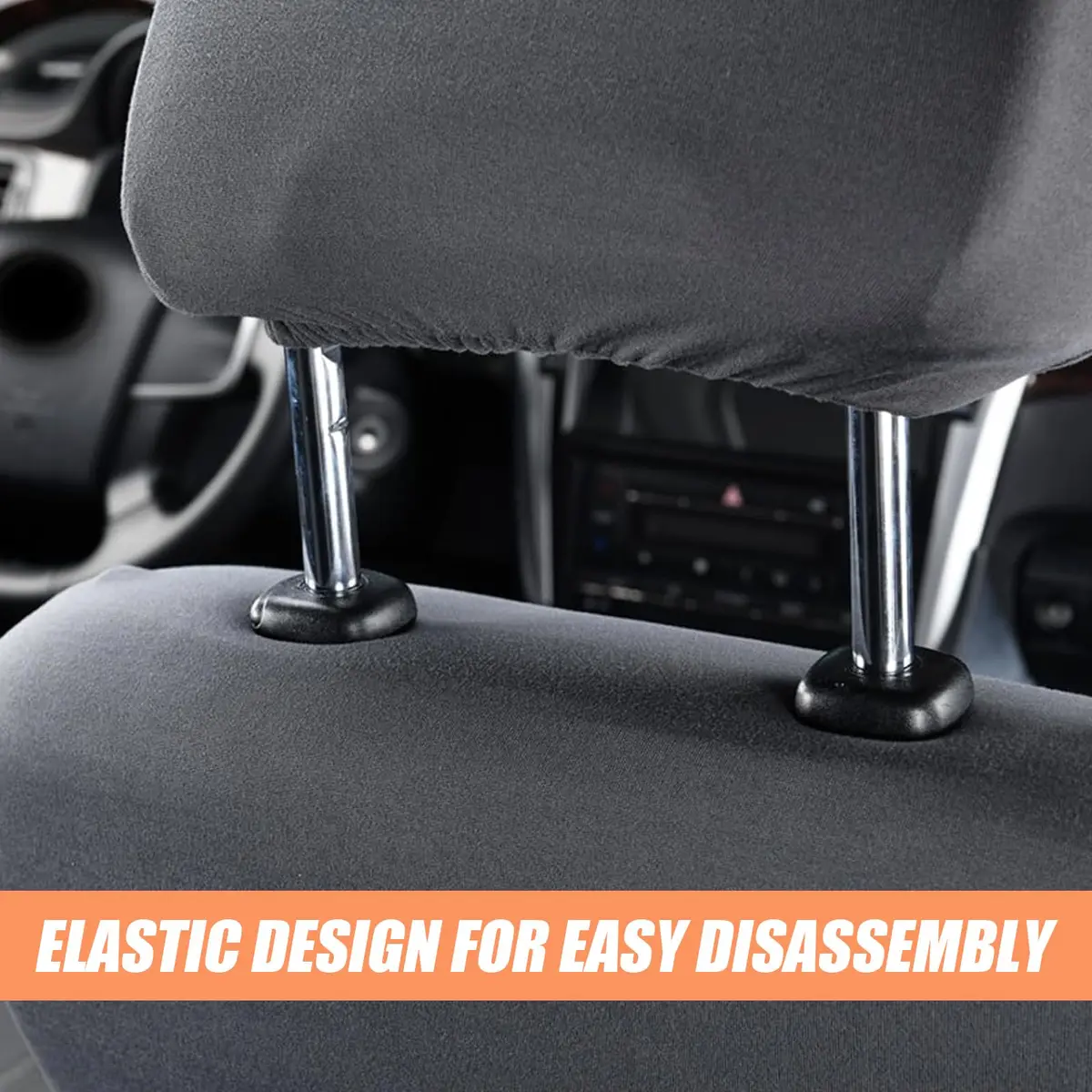 Crynod Dark Gray Knitted Stretch Headrest Covers (2 PCS, 23cm x 27cm) | Universal Fit for Most Cars - view 3
