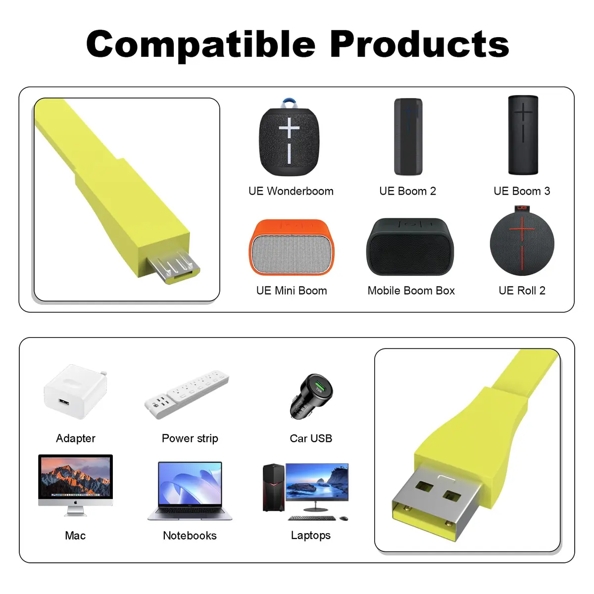 Zosvoses Micro USB Charging Cord for UE Wonderboom 3 & Megaboom 3 | 4ft Yellow - view 2