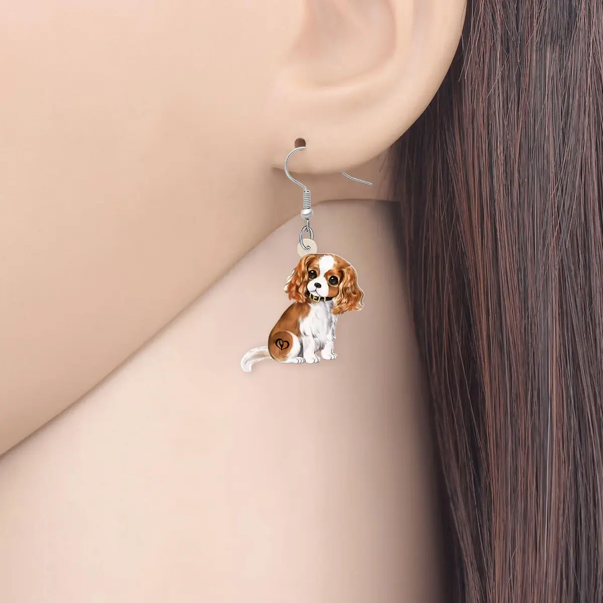 YINYA Acrylic Cavalier King Charles Spaniel Dog Earrings Dangle Drop Jewelry for Women (Brown) | Lightweight & Novelty - view 2