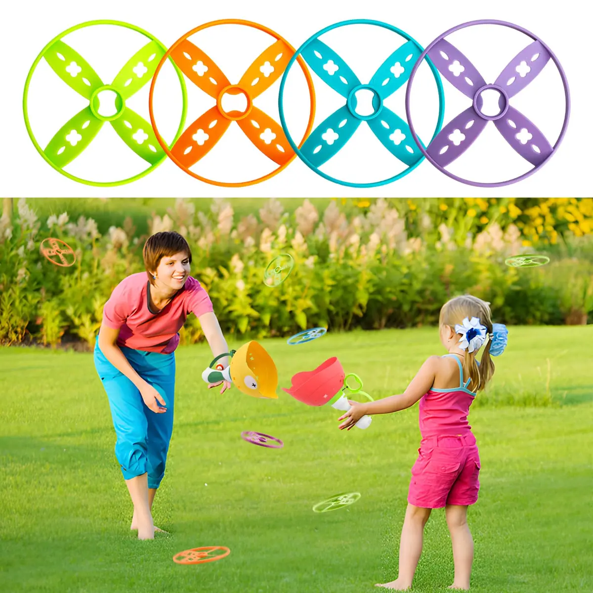 pamexin Outside Toys for Kids Ages 4-8 | 24 Discs Outdoor Play Set with Launchers - view 2