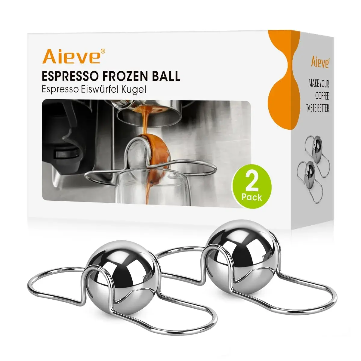 AIEVE Espresso Cooling Balls (2 Pack) Stainless Steel Espresso Accessories | Chill Coffee for Smoother Taste & Reduced Dilution - main product image
