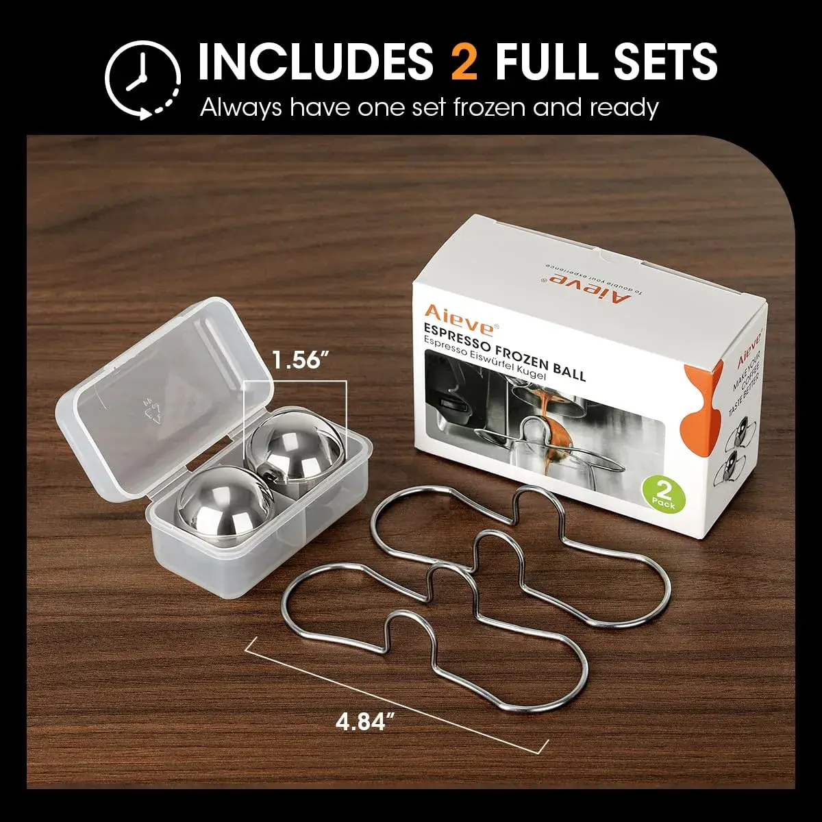 AIEVE Espresso Cooling Balls (2 Pack) Stainless Steel Espresso Accessories | Chill Coffee for Smoother Taste & Reduced Dilution - view 8