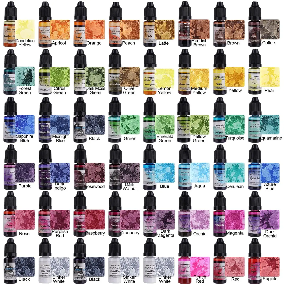 LET'S RESIN Concentrated Alcohol Ink Set 48 Colors (10ml/0.35oz Each) | Vibrant, Highly Pigmented for Resin Art - view 3