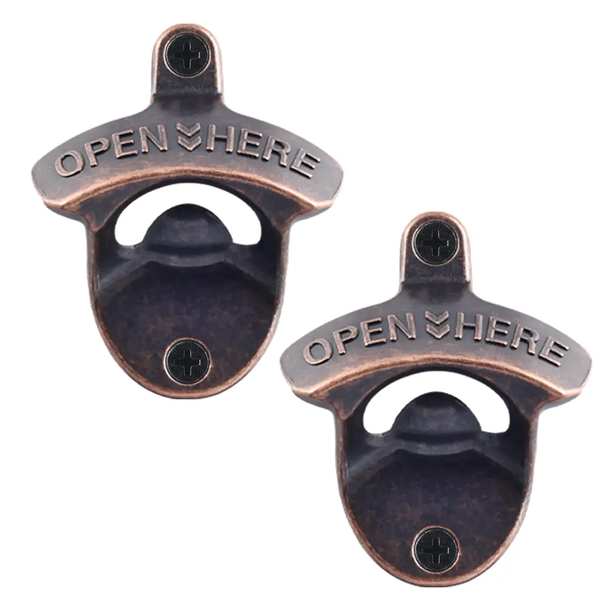 HAIICEN Vintage Copper Wall Mount Bottle Opener 2-Pack | Rustic Beer Cap Opener with Screws - main product image