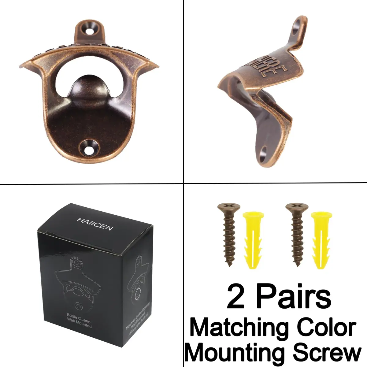 HAIICEN Vintage Copper Wall Mount Bottle Opener 2-Pack | Rustic Beer Cap Opener with Screws - view 5