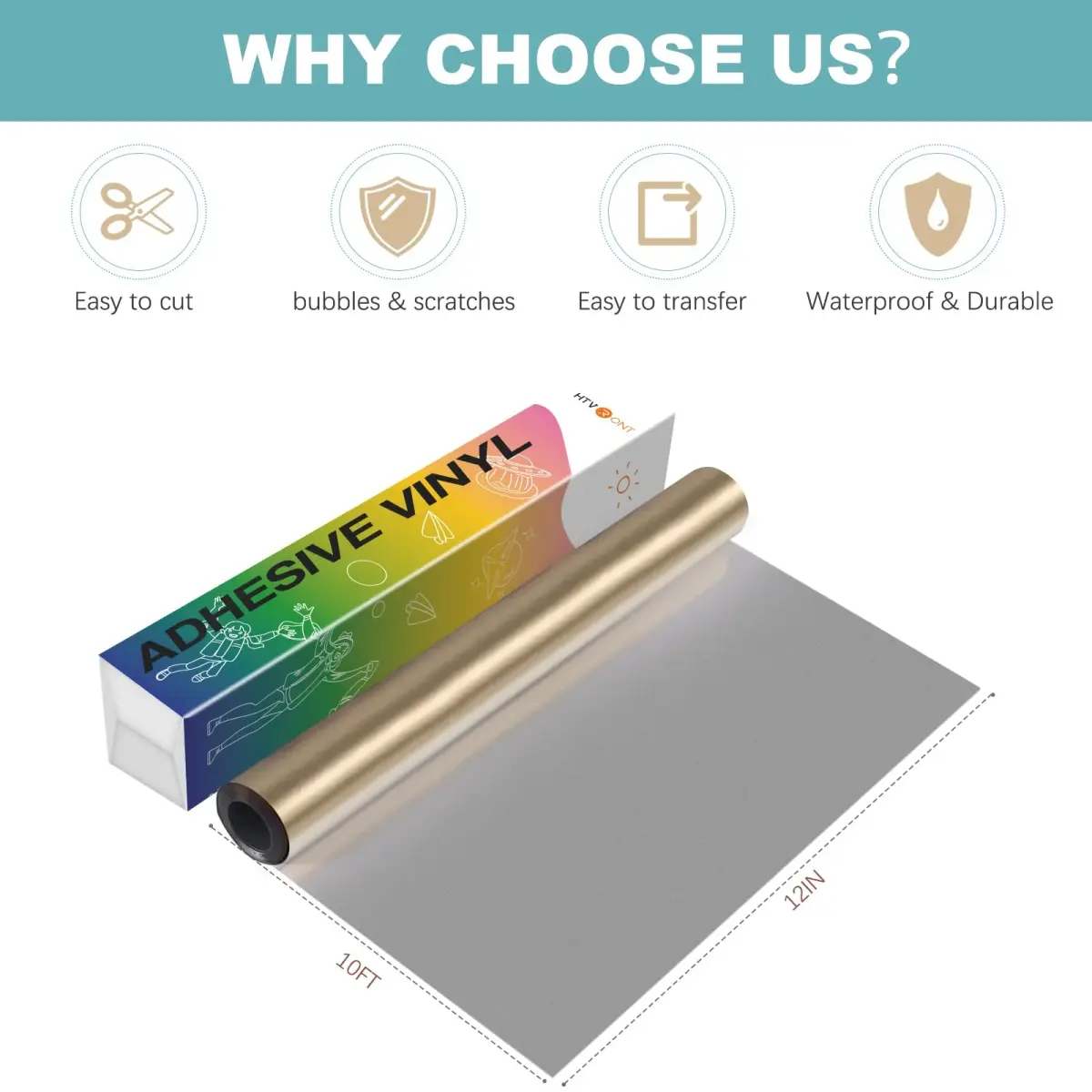 HTVRONT Champagne Gold Matte Vinyl Roll 12" x 10FT (305cm) | Permanent Adhesive for Crafts & Decals - view 4