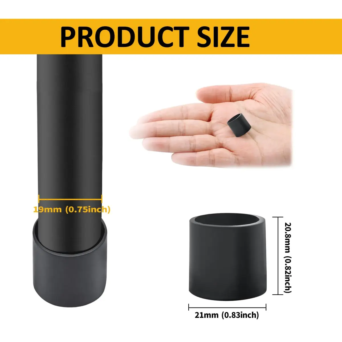 Auvotuis Black PVC Chair Leg Tips 19mm (0.75 Inch) | 32Pcs Round Floor Protectors for Hardwood - view 2