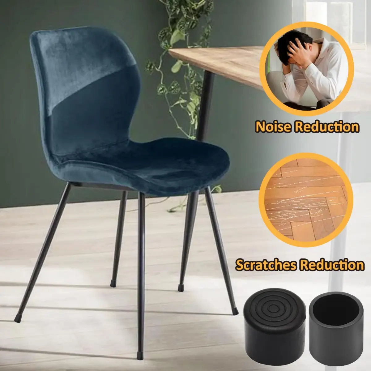 Auvotuis Black PVC Chair Leg Tips 32Pcs (22mm / 0.87 Inch) | Protects Floors from Scratches & Noise - view 4