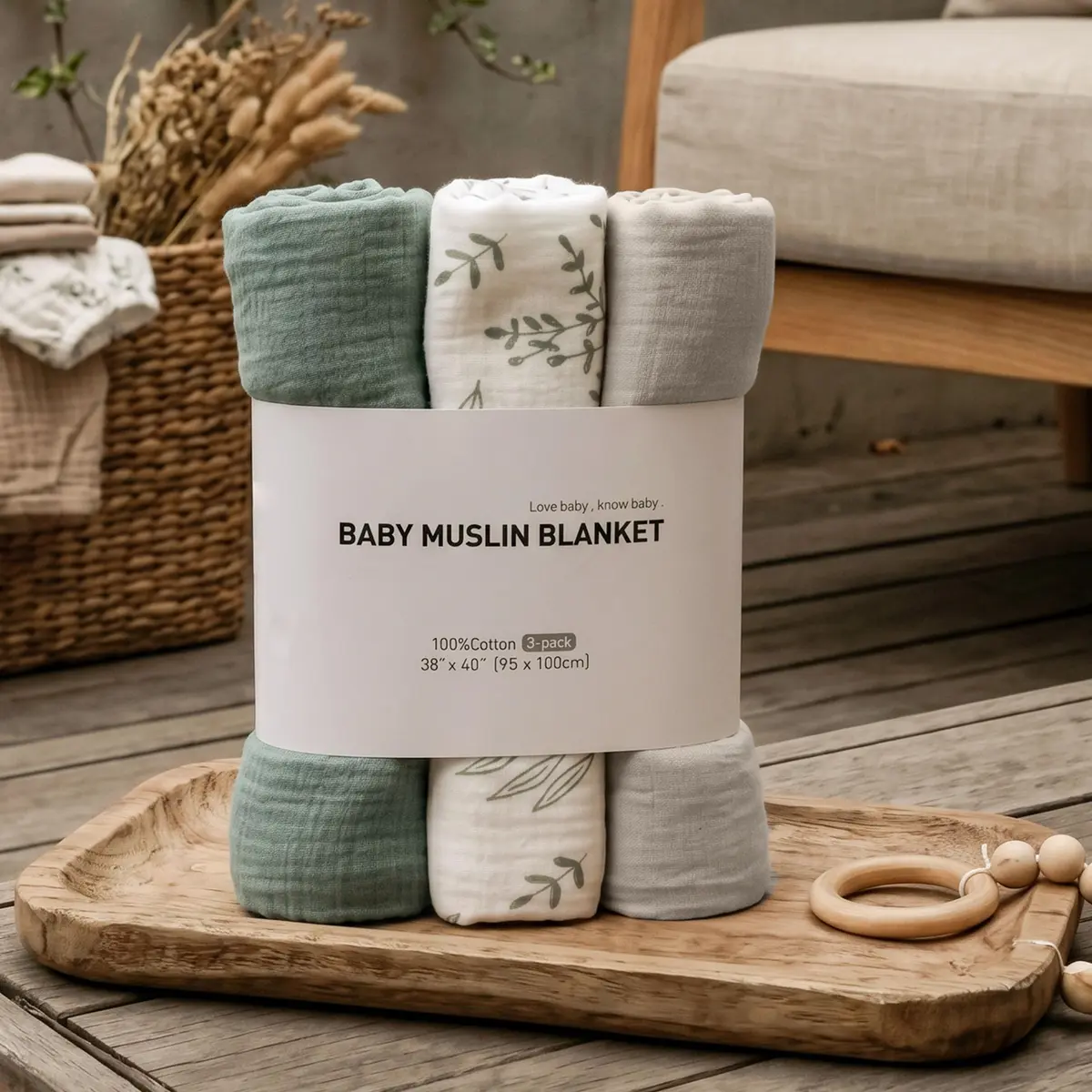 LYRICHOM BABY Muslin Swaddle Blankets 3 Pack | Breathable Organic Cotton for Newborns - view 9