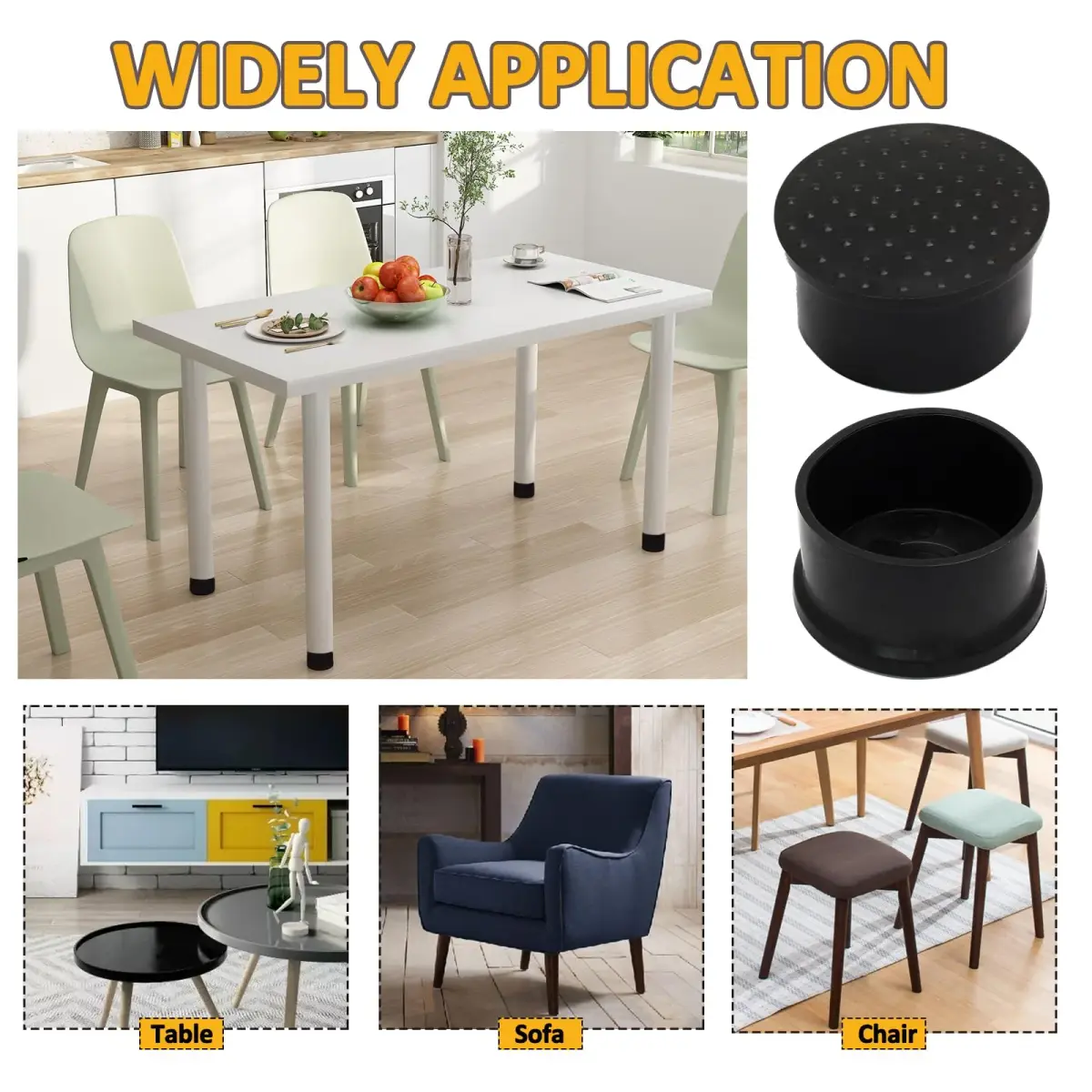 Auvotuis Black PVC Chair Leg Tips 48mm (1.89 Inch) | Protects Floors & Reduces Noise - view 6