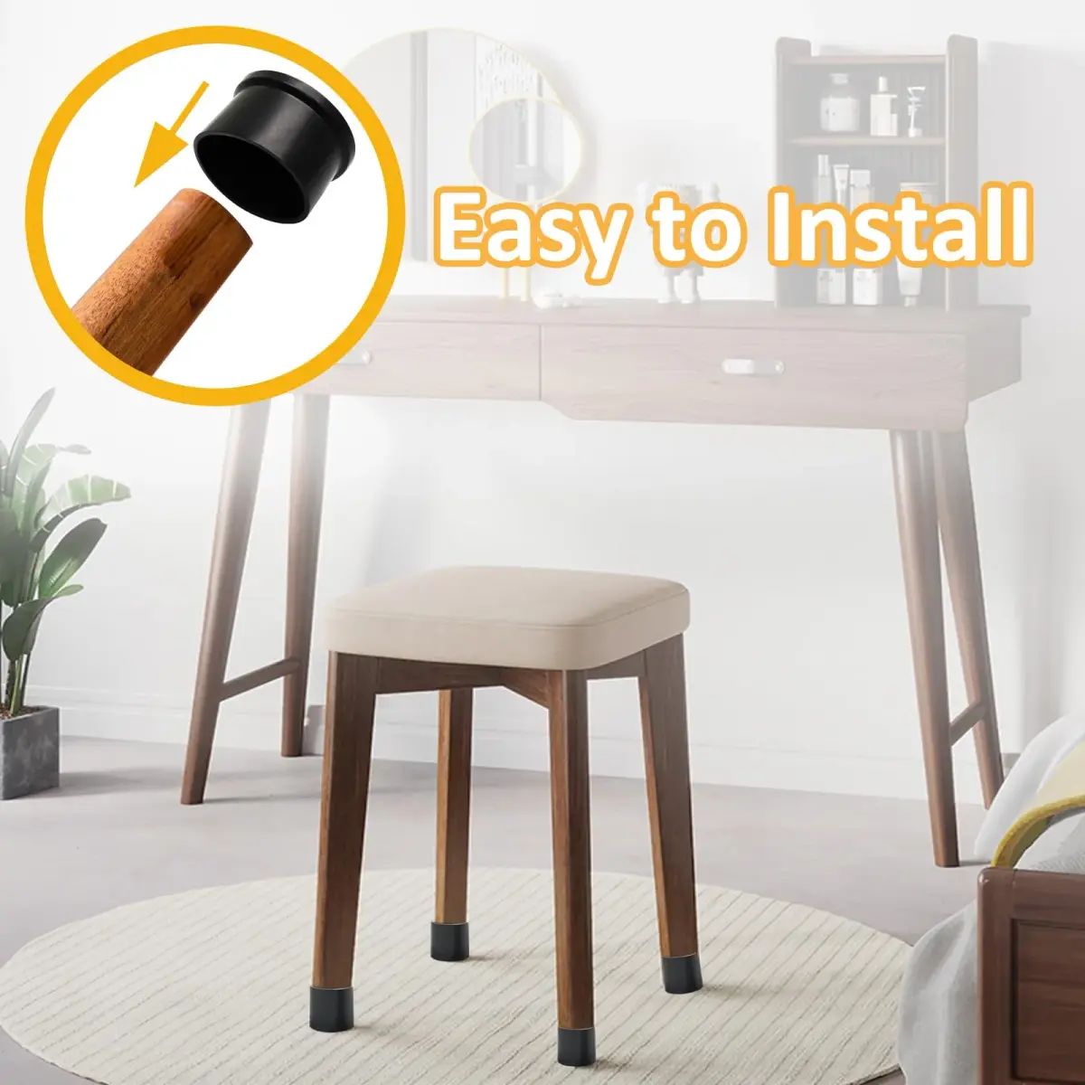 Auvotuis Black PVC Chair Leg Tips 48mm (1.89 Inch) | Protects Floors & Reduces Noise - view 4