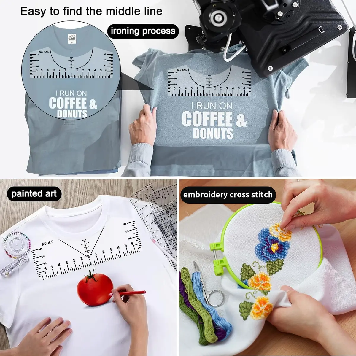 tietoc T-Shirt Ruler Guide Set with Measuring Tape | 4 Sizes for Vinyl Alignment & Heat Press - view 7