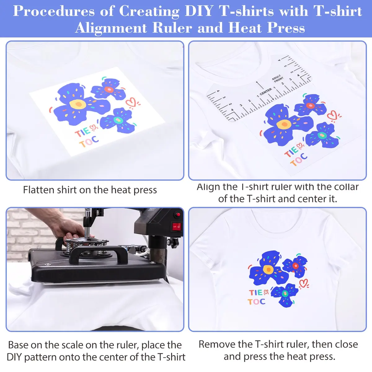 tietoc T-Shirt Ruler Guide Set with Measuring Tape | 4 Sizes for Vinyl Alignment & Heat Press - view 8