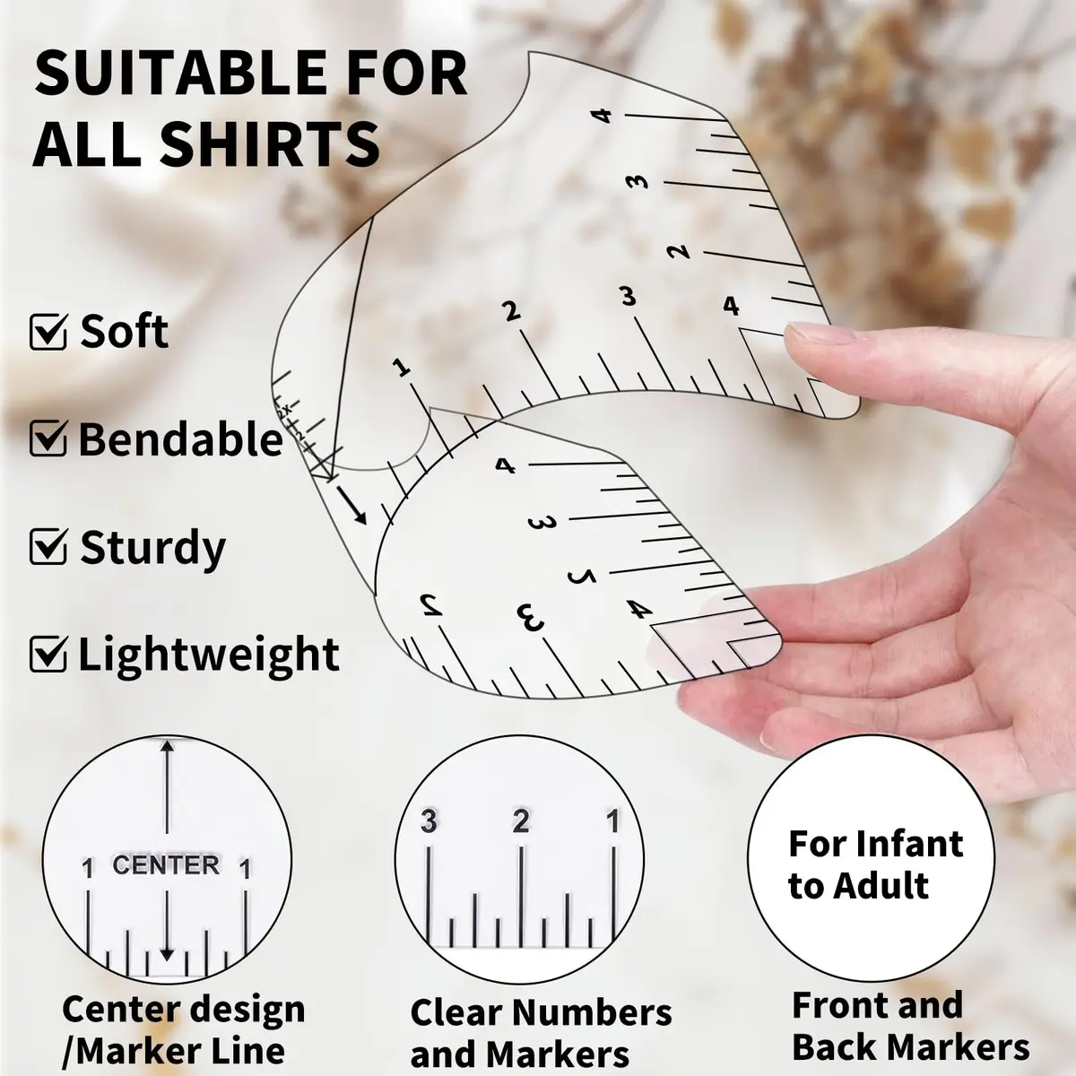 tietoc T-Shirt Ruler Guide Set with Measuring Tape | 4 Sizes for Vinyl Alignment & Heat Press - view 2