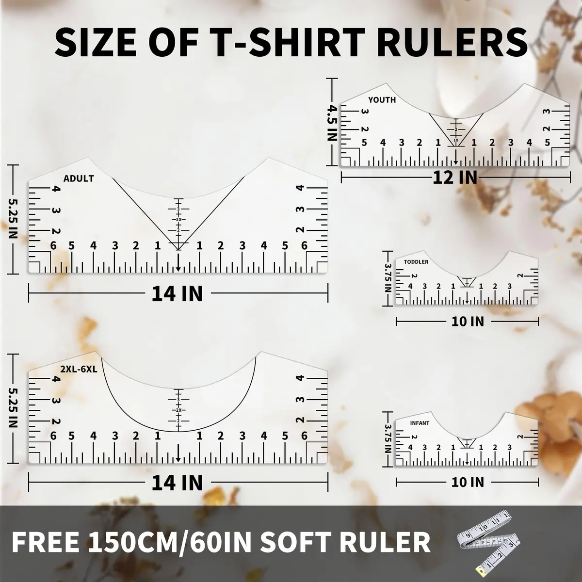 tietoc T-Shirt Ruler Guide Set with Measuring Tape | 4 Sizes for Vinyl Alignment & Heat Press - view 3
