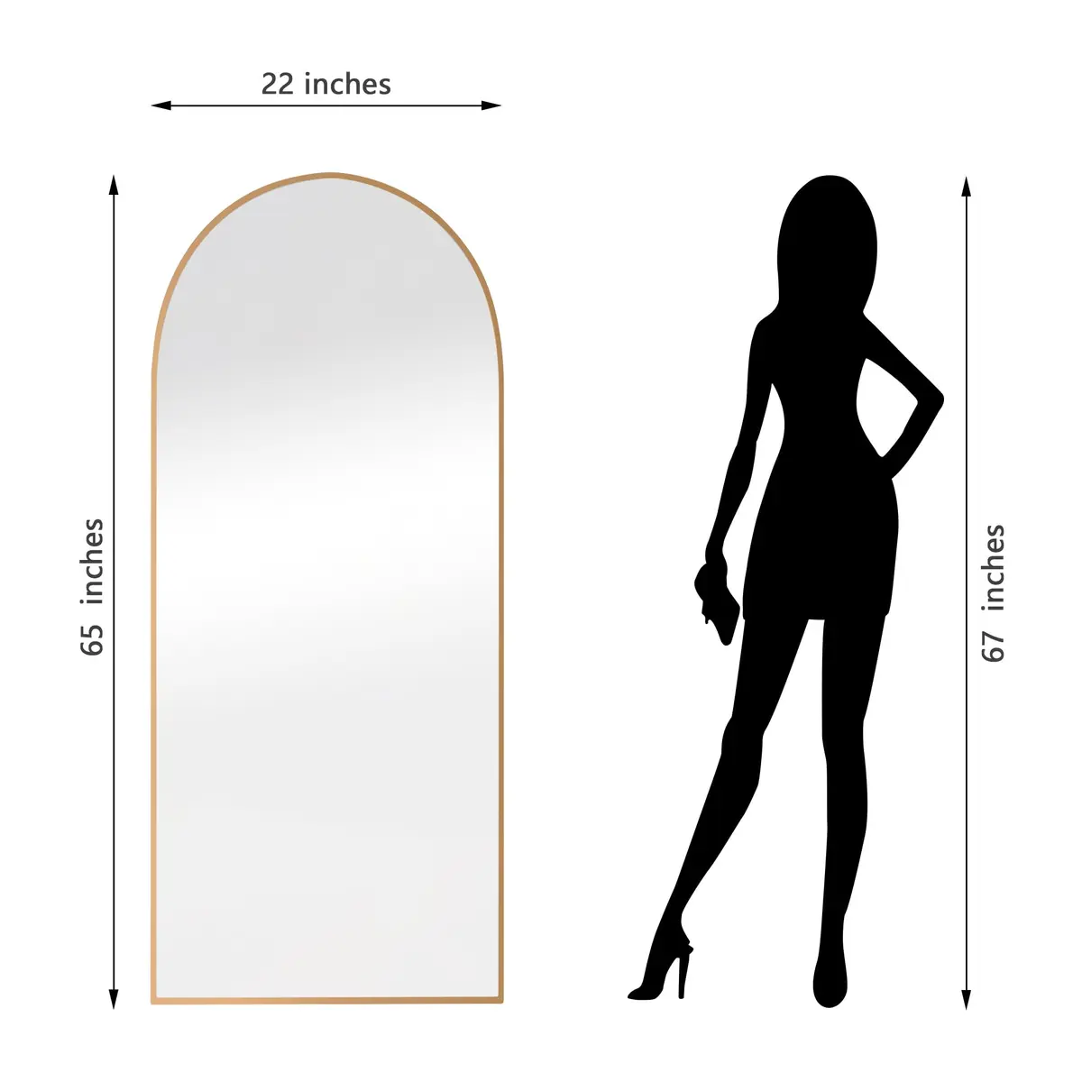 Dolonm 65x22 Inch Arch Full Length Mirror | Modern Standing Floor Mirror for Living Room & Bedroom - view 3