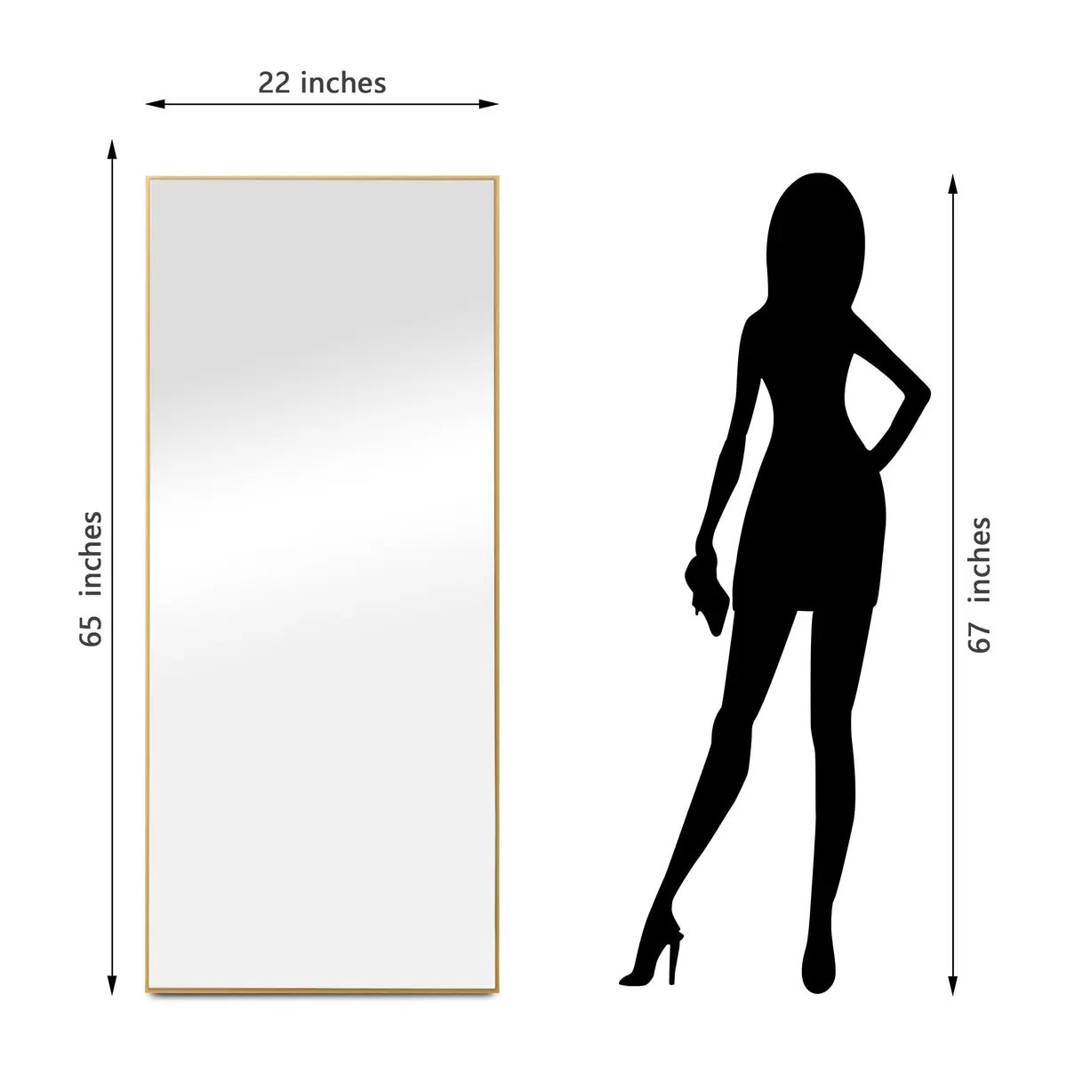 Dolonm 65x22 Inch Full Length Mirror | Modern Standing Floor Mirror for Living Room, Bedroom, Bathroom, Hallway, Gold Frame - view 3