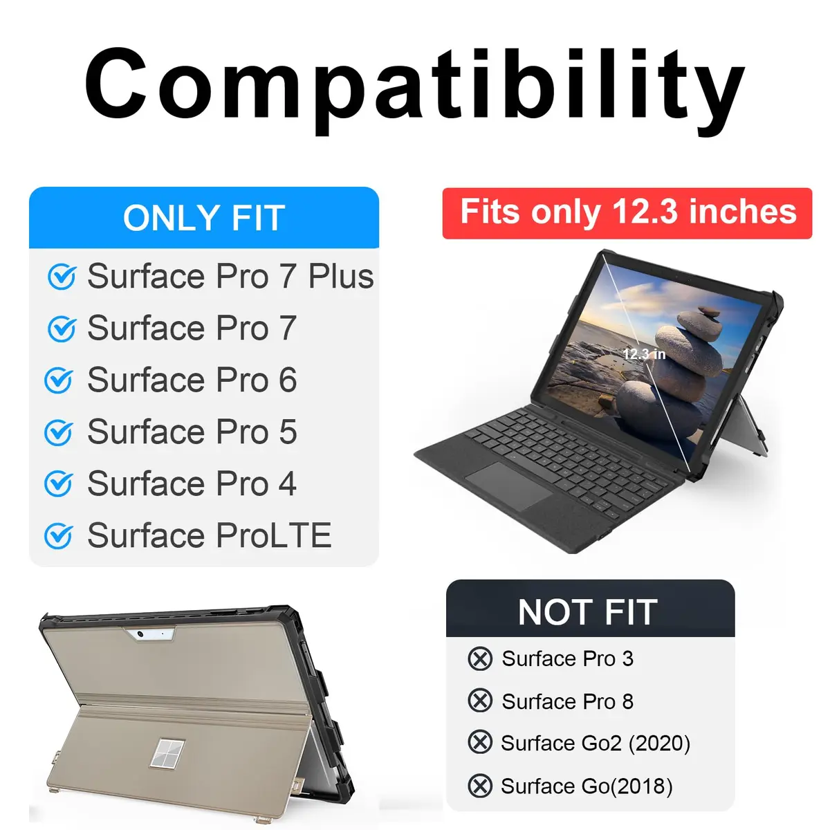YORUNOHOSHI 12.3" Surface Pro Rugged Cover Case with Pen Holder | Translucent Black - view 2