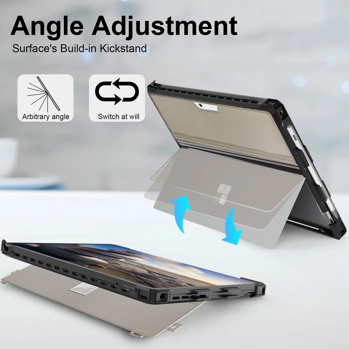 YORUNOHOSHI 12.3" Surface Pro Rugged Cover Case with Pen Holder | Translucent Black - view 4