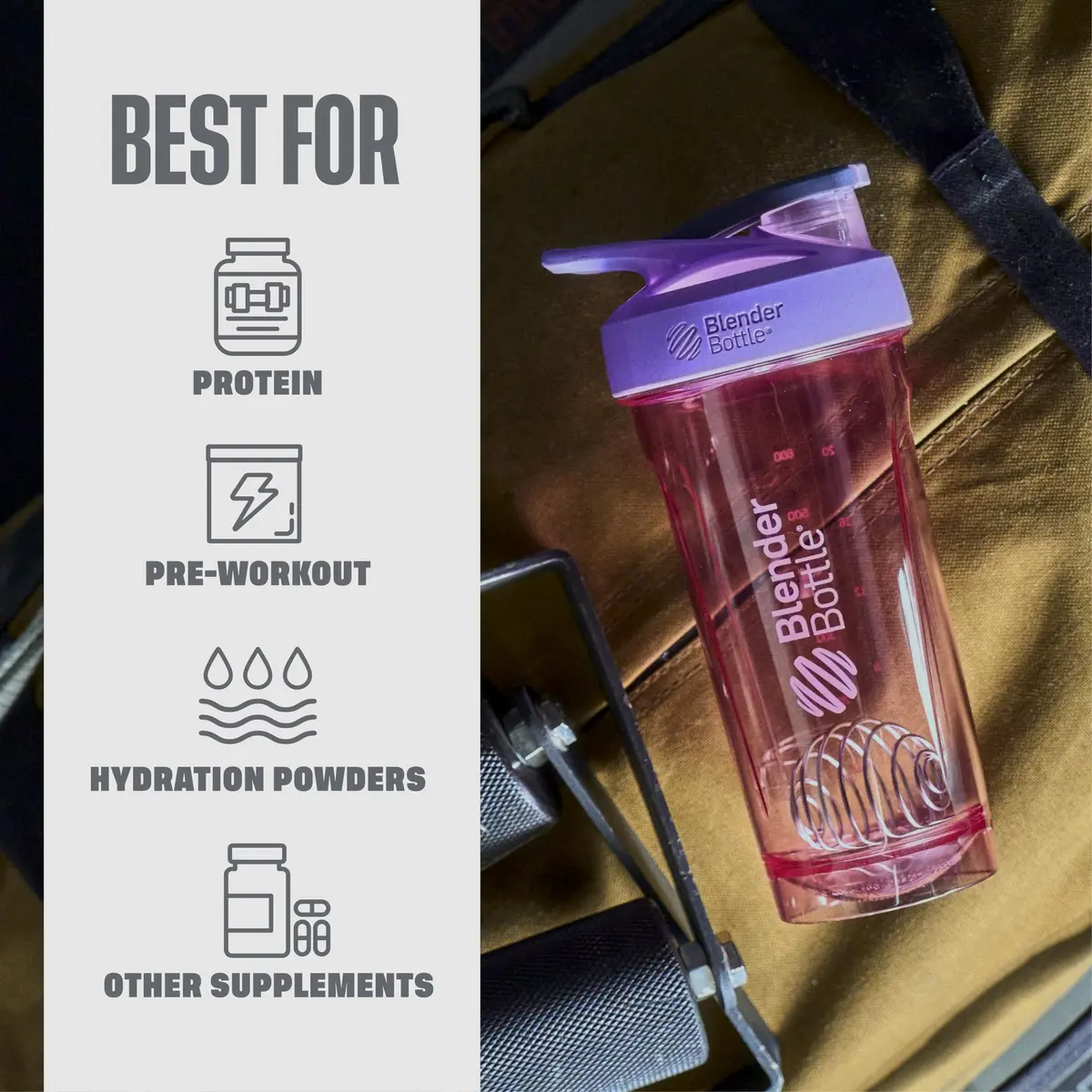BlenderBottle Strada Shaker Bottle 24 oz (710 ml) Purple | Leak-Proof Locking Lid & BlenderBall Whisk - view 5