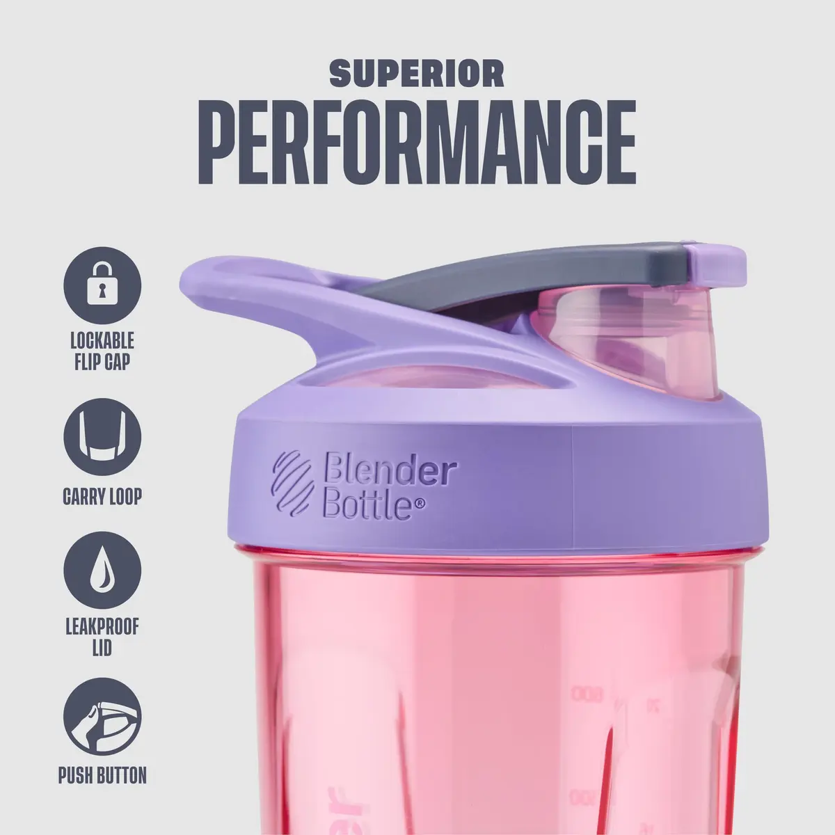BlenderBottle Strada Shaker Bottle 24 oz (710 ml) Purple | Leak-Proof Locking Lid & BlenderBall Whisk - view 2