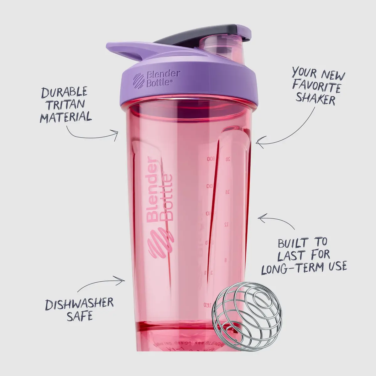 BlenderBottle Strada Shaker Bottle 24 oz (710 ml) Purple | Leak-Proof Locking Lid & BlenderBall Whisk - view 3