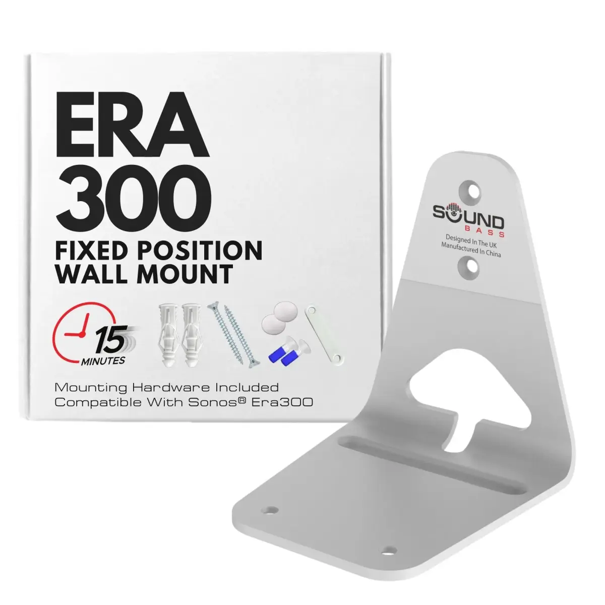 Sound Bass ERA300 Wall Mount Bracket White Single Unit | Low Profile Design for Sonos ERA 300 Speaker - main product image