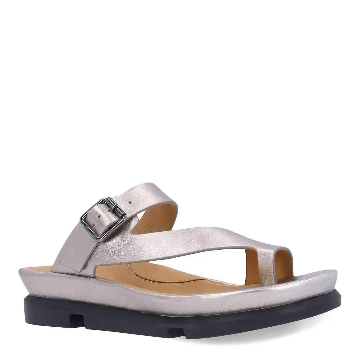 L'Amour des Pieds Alanza Champagne Women's Leather Sandals 7.5 Medium | Memory Foam Insole, Buckle Closure - main product image
