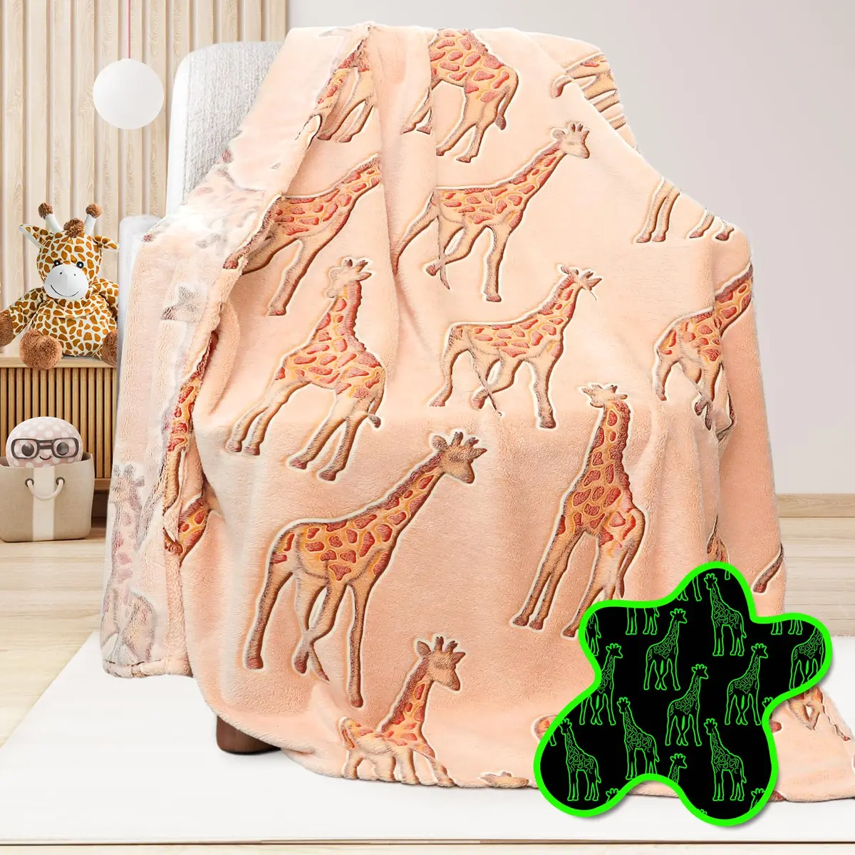 UOFON Giraffe Blanket 50" x 60" | Glow in The Dark Animal Throw for Kids & Adults - main product image