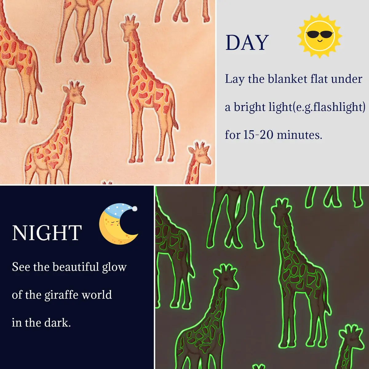 UOFON Giraffe Blanket 50" x 60" | Glow in The Dark Animal Throw for Kids & Adults - view 6