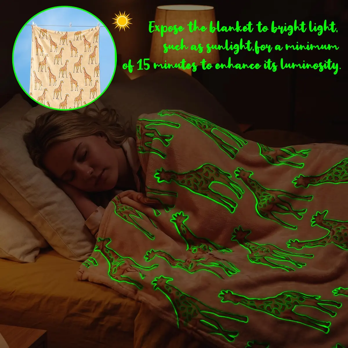 UOFON Giraffe Blanket 50" x 60" | Glow in The Dark Animal Throw for Kids & Adults - view 3