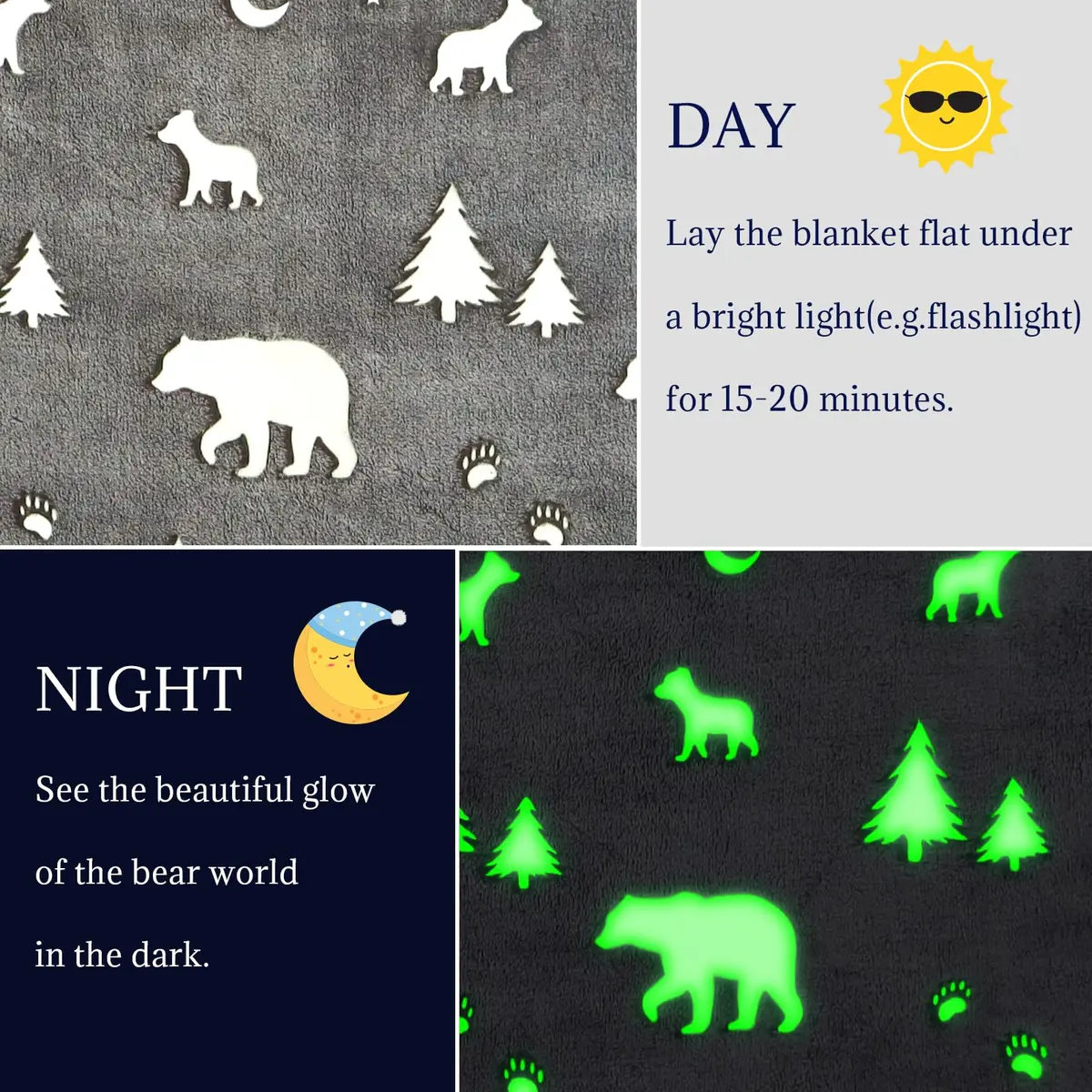 UOFON Glow Bear Throw Blanket 127x152 cm (50x60 inches) | Soft Plush Flannel for Kids & Women - view 6
