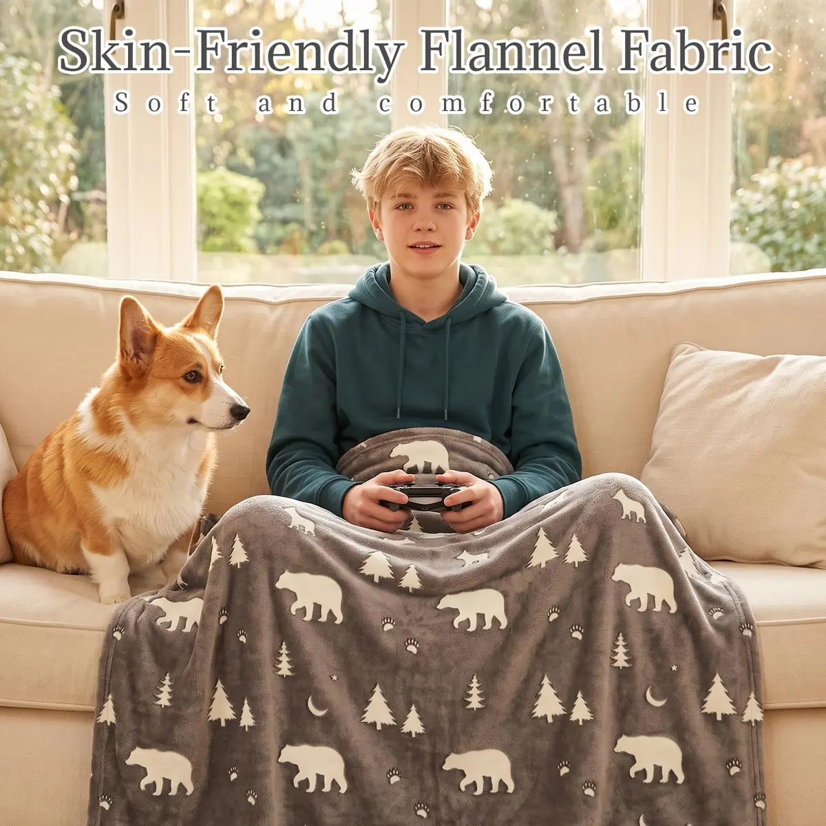 UOFON Glow Bear Throw Blanket 127x152 cm (50x60 inches) | Soft Plush Flannel for Kids & Women - view 2