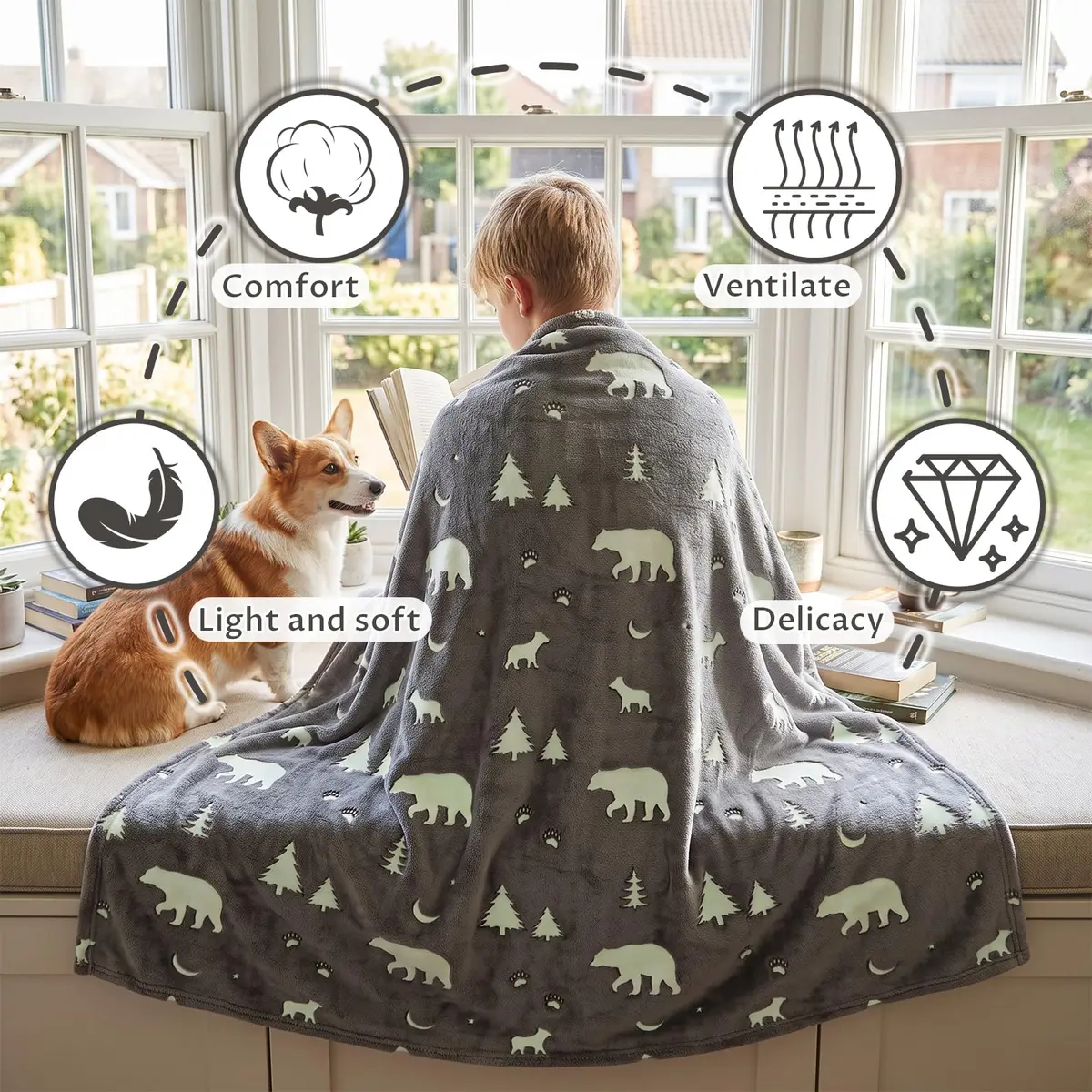 UOFON Glow Bear Throw Blanket 127x152 cm (50x60 inches) | Soft Plush Flannel for Kids & Women - view 4