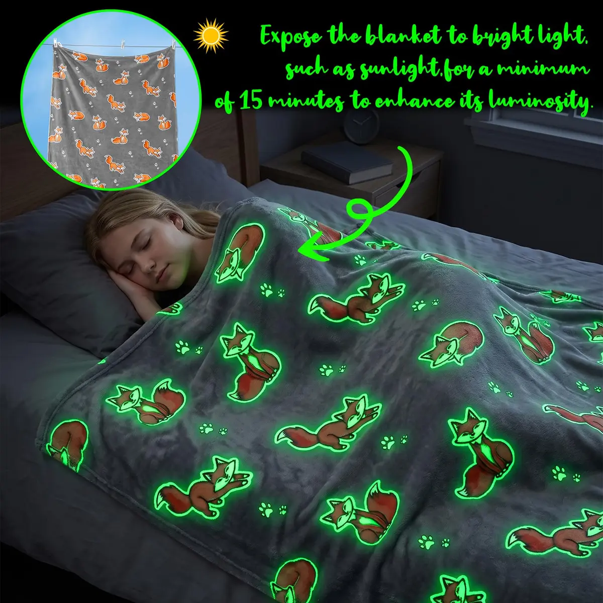UOFON Glow Fox Blanket 127x152 cm (50 x 60 inches) | Soft Plush Fleece Throw for Kids and Adults - view 3