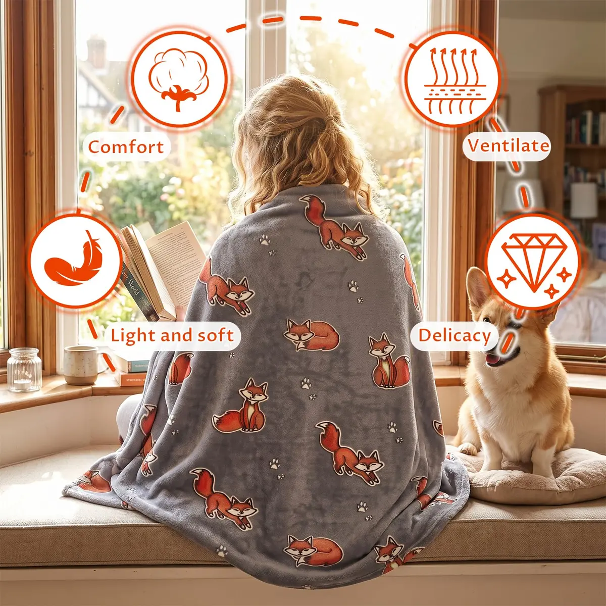 UOFON Glow Fox Blanket 127x152 cm (50 x 60 inches) | Soft Plush Fleece Throw for Kids and Adults - view 4