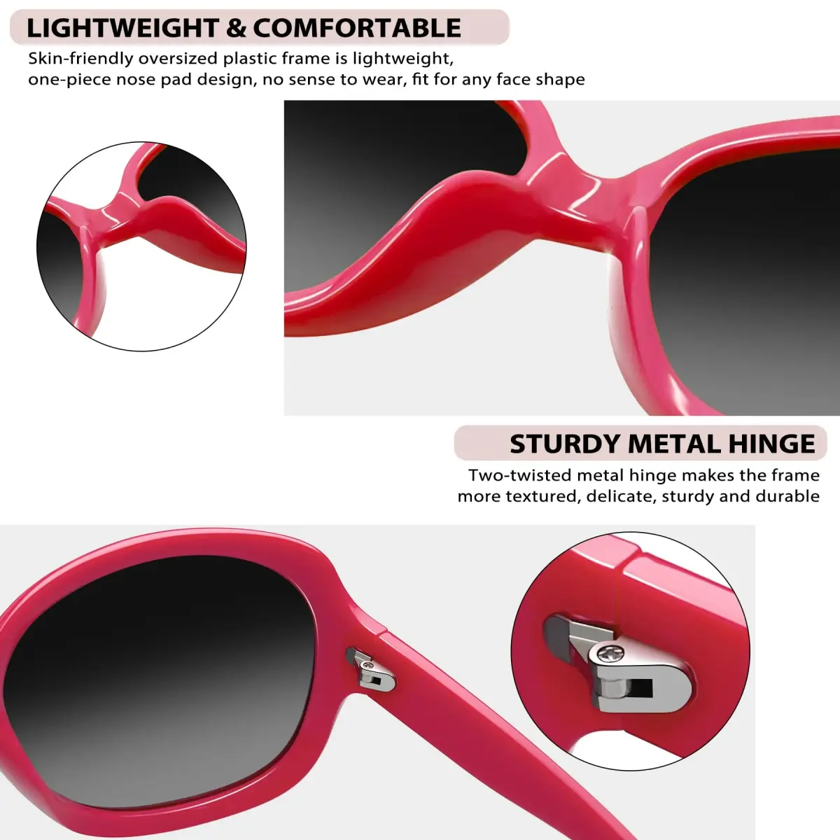 Joopin B24-Peony Red/Black Oversized Butterfly Sunglasses for Women | Polarized UV400 Protection - view 3