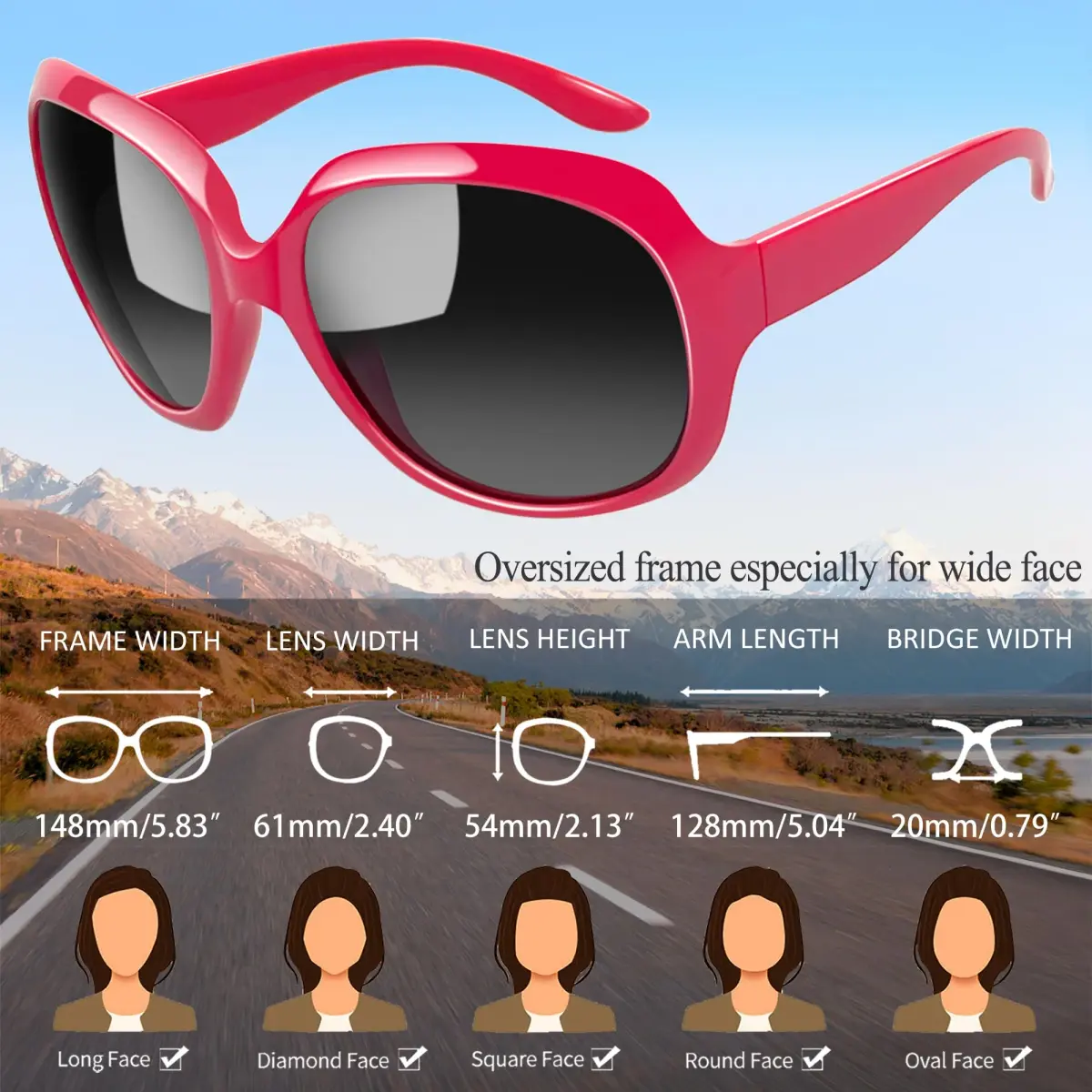 Joopin B24-Peony Red/Black Oversized Butterfly Sunglasses for Women | Polarized UV400 Protection - view 4