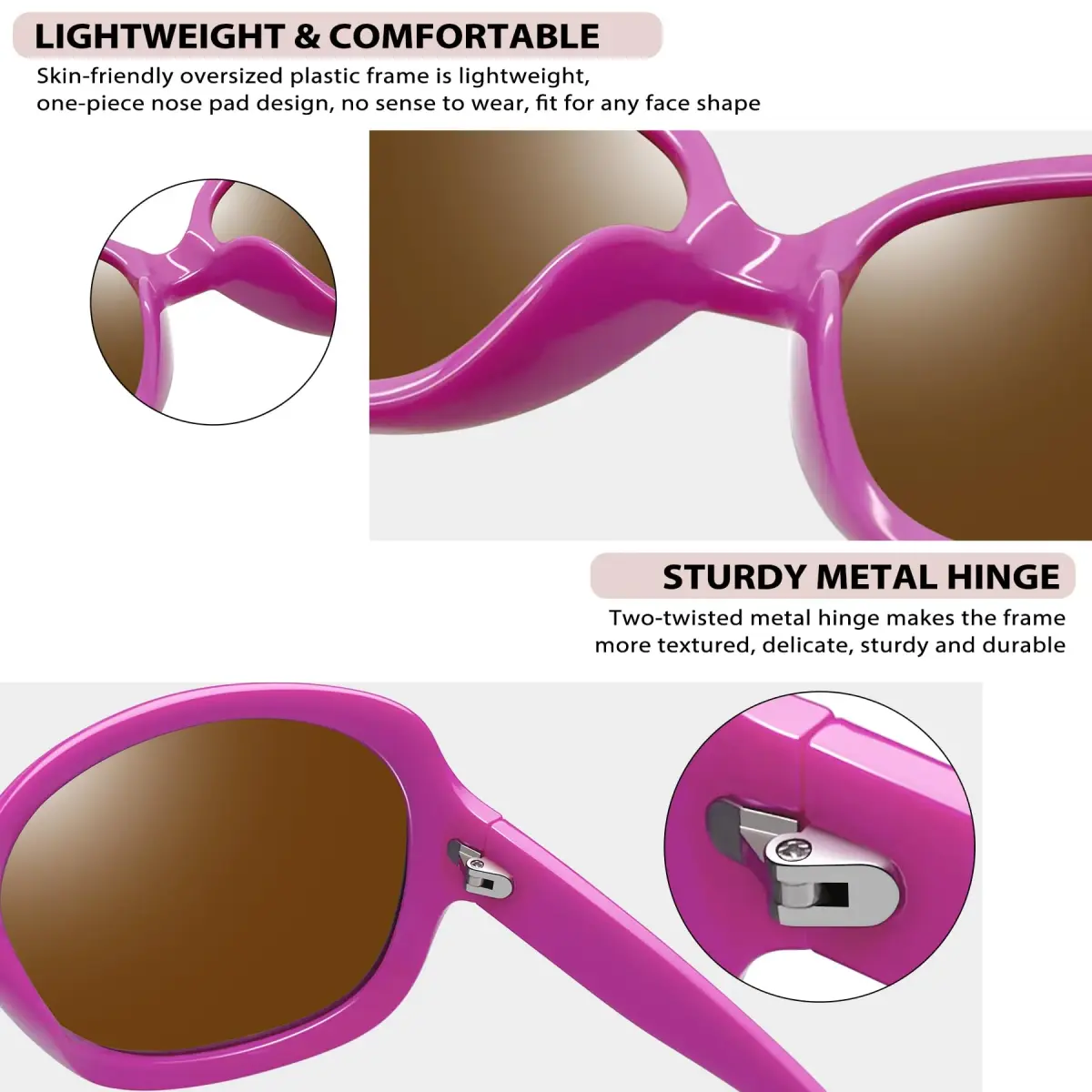 Joopin Oversized Butterfly Sunglasses for Women - Bright Purple with Brown Polarized Lenses - view 3