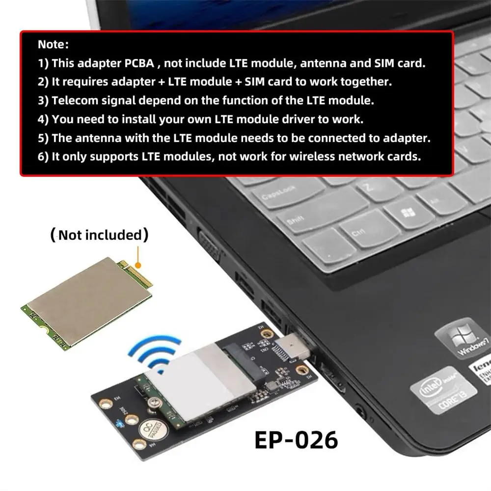 Xiwai M.2 Key-B NGFF WWAN to USB 3.0 Riser Card Adapter with SIM Slot for 3G/4G/5G LTE Wireless Modules (10cm x 10cm x 1cm) - view 5